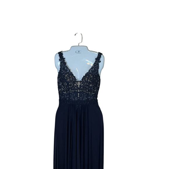 Faviana 8000 Rhinestones Lace Appliqued Long Mesh Deep V-Neck Dress Women 6 NWT - Picture 3 of 14